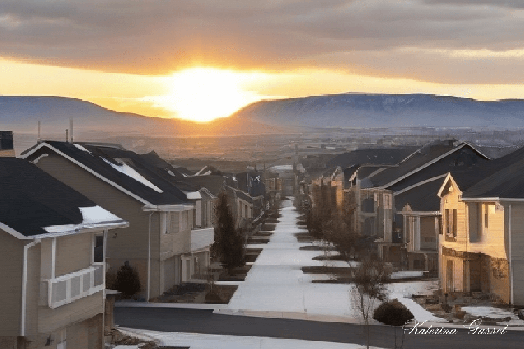 Photo of a military housing community during sunrise near Hill Air Force Base Utah. Photo by Katerina Gasset and Tristan Gasset, Military Relocation Professionals in Utah.